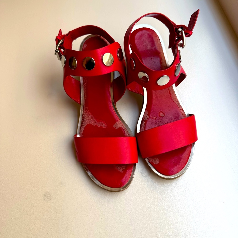 Michael Kors Red Slingback Chunky Heel Sandals